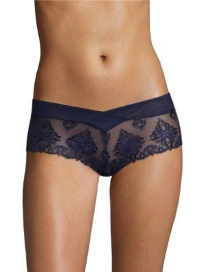 Shop Chantelle Champs Elysse Lace Embroidered Hipster In Sapphire