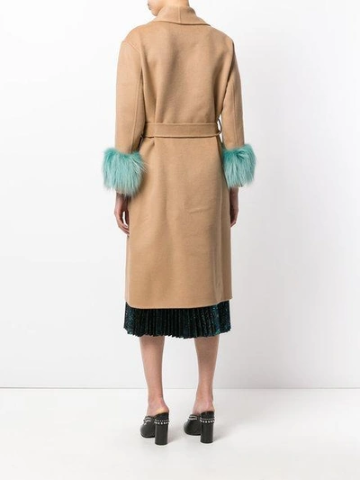 Shop Prada Fur-cuff Coat - Neutrals