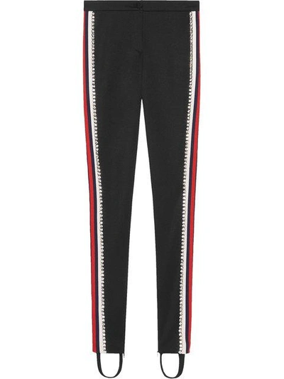Shop Gucci Black Crystal Stripe Stirrup Track Pants