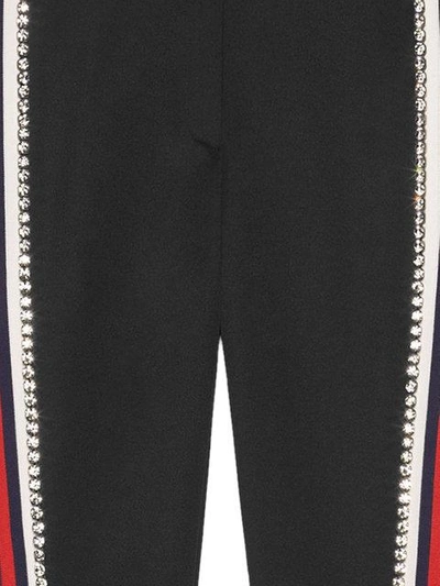 Shop Gucci Black Crystal Stripe Stirrup Track Pants