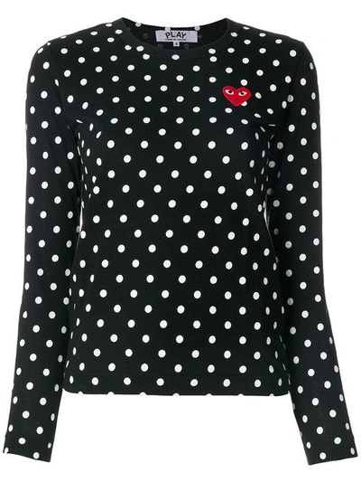 Shop Comme Des Garçons Play Polka Dot Heart Logo T-shirt In Multicolour ,black
