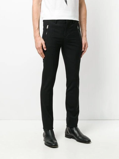 Shop Neil Barrett Rib Detailed Skinny Trousers In Black
