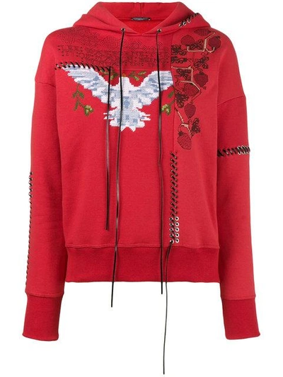 Shop Alexander Mcqueen Embroidered Cotton Hoodie In Red