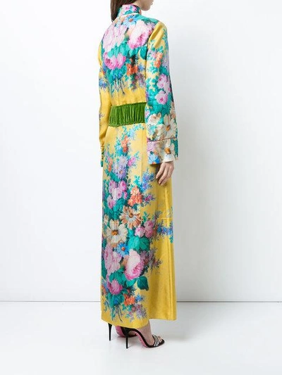 Shop Gucci Velvet Belt Floral Gown - Yellow
