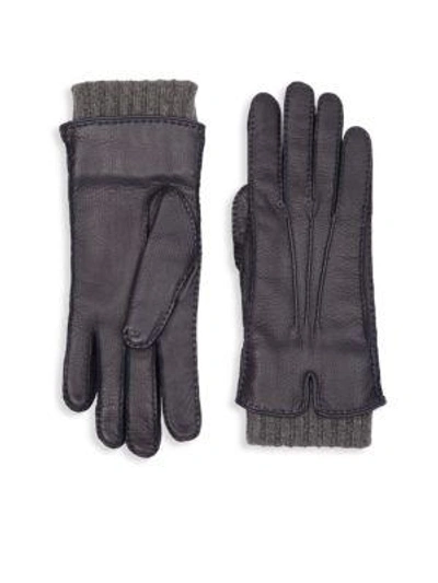 Shop Loro Piana Stirling Leather & Cashmere Gloves In Black Grey