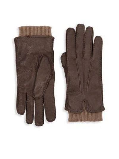 Shop Loro Piana Stirling Leather & Cashmere Gloves In Black Grey