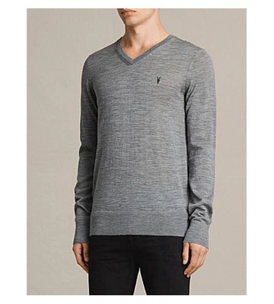 Shop Allsaints Mode Slim-fit Wool Jumper In Grey Marl