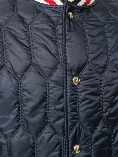 Shop Moncler Tri-colour Trim Quilted Bomber Jacket In Blue