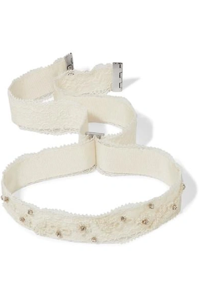 Shop Etro Embellished Lace And Grosgrain Choker In Ivory