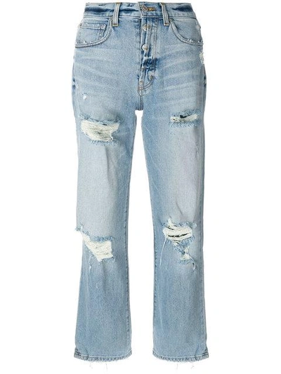 Shop Adaptation Distressed Relaxed Fit Cropped Jeans In Blue