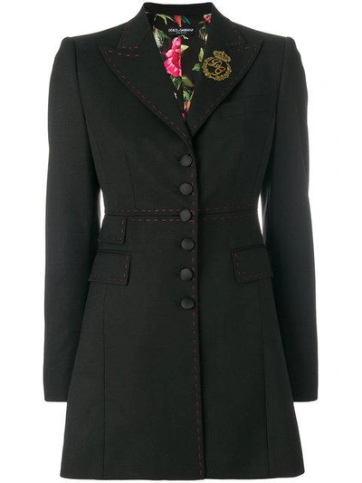 Shop Dolce & Gabbana Long-line Blazer With Contrast Stitching - Black