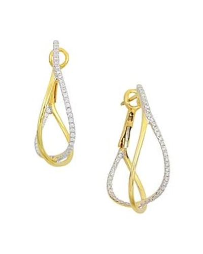 Shop Frederic Sage 18k Yellow Gold Crossover Diamond Hoop Earrings In White/gold