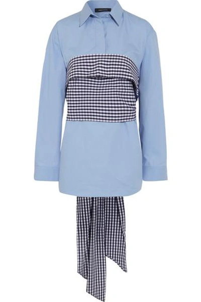 Shop Cedric Charlier Wrap-around Gingham And Cotton-poplin Shirt In Sky Blue