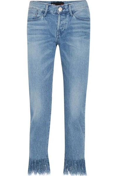Shop 3x1 Stella Cropped Frayed Mid-rise Slim-leg Jeans In Mid Denim