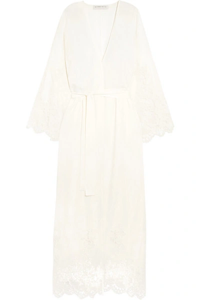 Shop Etro Lace-paneled Silk-jacquard Robe In Ivory
