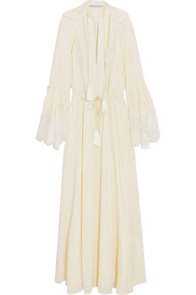 Shop Etro Lace-paneled Silk-jacquard Gown In Ivory