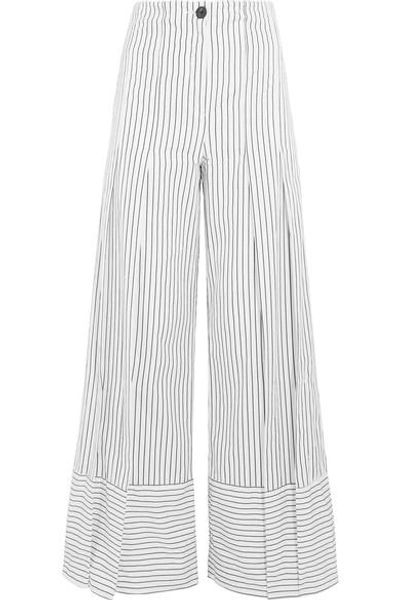 Shop Tome Pleated Striped Cotton Wide-leg Pants In White