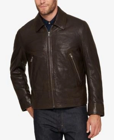 Shop Andrew Marc Men's Leather Bomber Jacket In Brown