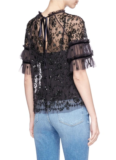 Shop Needle & Thread 'constellation' Peplum Sleeve Embellished Mesh Top