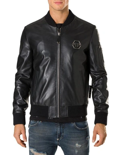 Shop Philipp Plein Leather Bomber "double"