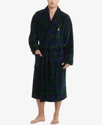 Shop Polo Ralph Lauren Men's Plush Plaid Shawl-collar Robe In Blackwatch