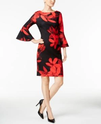 Shop Calvin Klein Bell-sleeve Sheath Dress, Regular & Petite Sizes In Red Multi
