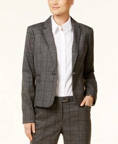 Shop Calvin Klein Plaid One-button Blazer In Black Charcoal