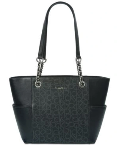 Shop Calvin Klein Hayden Signature Chain Tote In Blk/grey