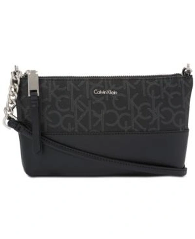 Shop Calvin Klein Hayden Mini Signature Chain Strap Crossbody In Black/grey