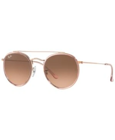 Shop Ray Ban Ray-ban Sunglasses, Rb3647n Round Double Bridge In Pink/pink Gradient