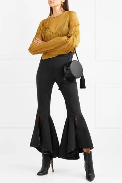 Shop Ellery Ox Bow Cropped Crepe Flared Pants In Black