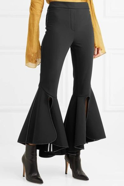 Shop Ellery Ox Bow Cropped Crepe Flared Pants In Black