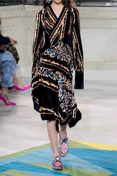 Shop Peter Pilotto Wrap-effect Printed Velvet Midi Dress