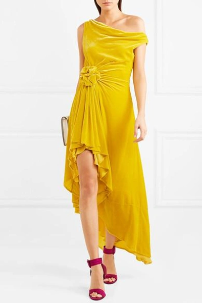 MONSE OFF-THE-SHOULDER KNOTTED VELVET DRESS 