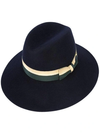 Shop Maison Michel Two-tone Bow Fedora Hat In Blue