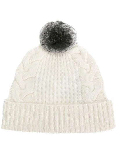 Shop N•peal Pompom Beanie Hat In New Ivory + Charcoal Lwt