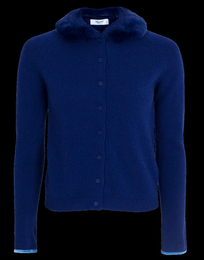 Shop Blugirl Cardigan With Fur Collar In Cobalt