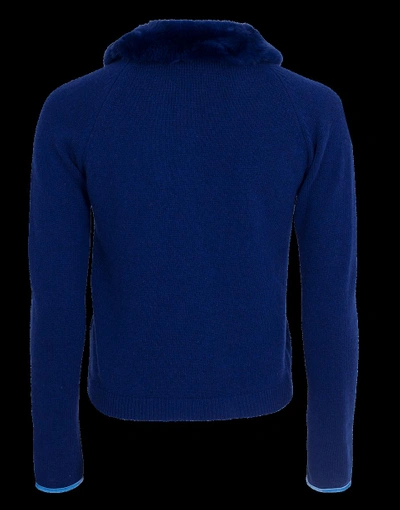 Shop Blugirl Cardigan With Fur Collar In Cobalt
