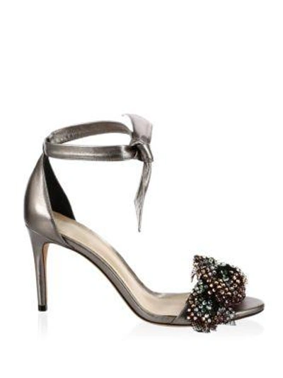 Shop Alexandre Birman Clarita Metallic Leather Ankle-tie Sandals In Luna Black