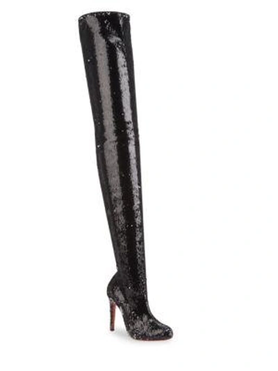 Shop Christian Louboutin Louise Caresse Over-the-knee Boots In Black Silver