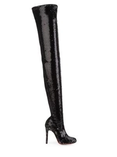 Shop Christian Louboutin Louise Caresse Over-the-knee Boots In Black Silver