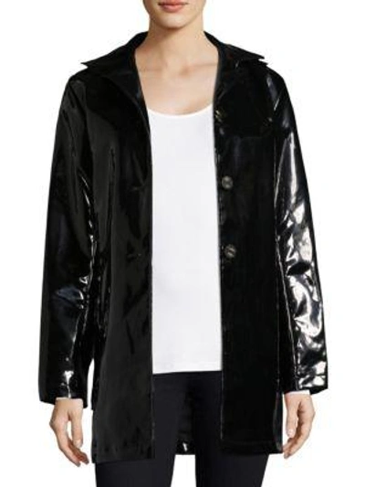 Shop Jane Post High Shine Slicker Coat In Black