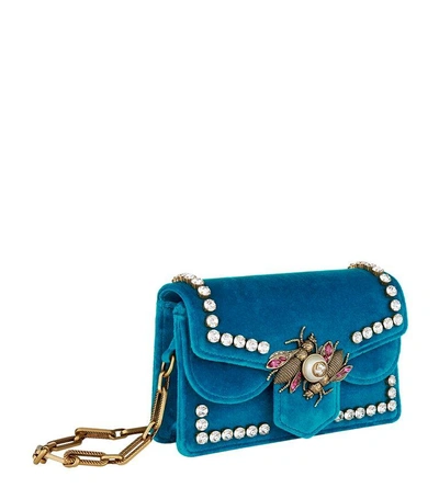 Shop Gucci Embellished Broadway Bee Bag In Blue