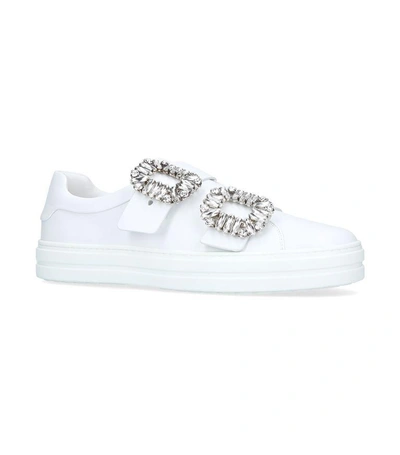 Shop Roger Vivier Sneaky Viv Double Strass Buckle Sneakers In White