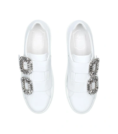 Shop Roger Vivier Sneaky Viv Double Strass Buckle Sneakers In White