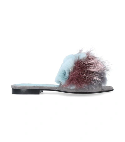 Shop Manolo Blahnik Pelosusmin Mink Fur Slides In Grey