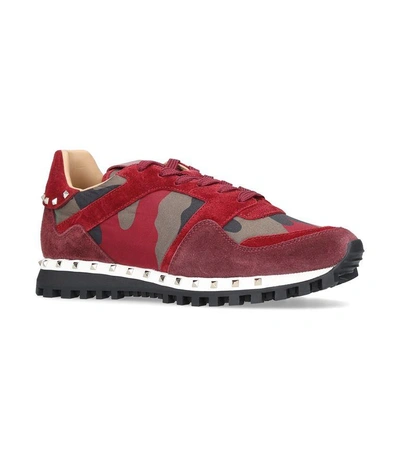 Shop Valentino Studsole Camo Sneakers In Red