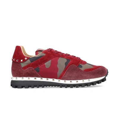 Shop Valentino Studsole Camo Sneakers In Red