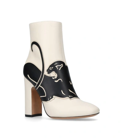 Shop Valentino Panther Leather Ankle Boots In White