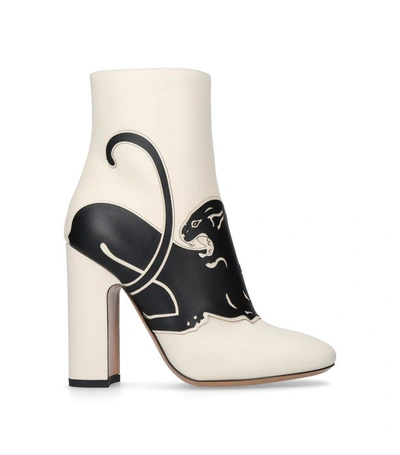 Shop Valentino Panther Leather Ankle Boots In White